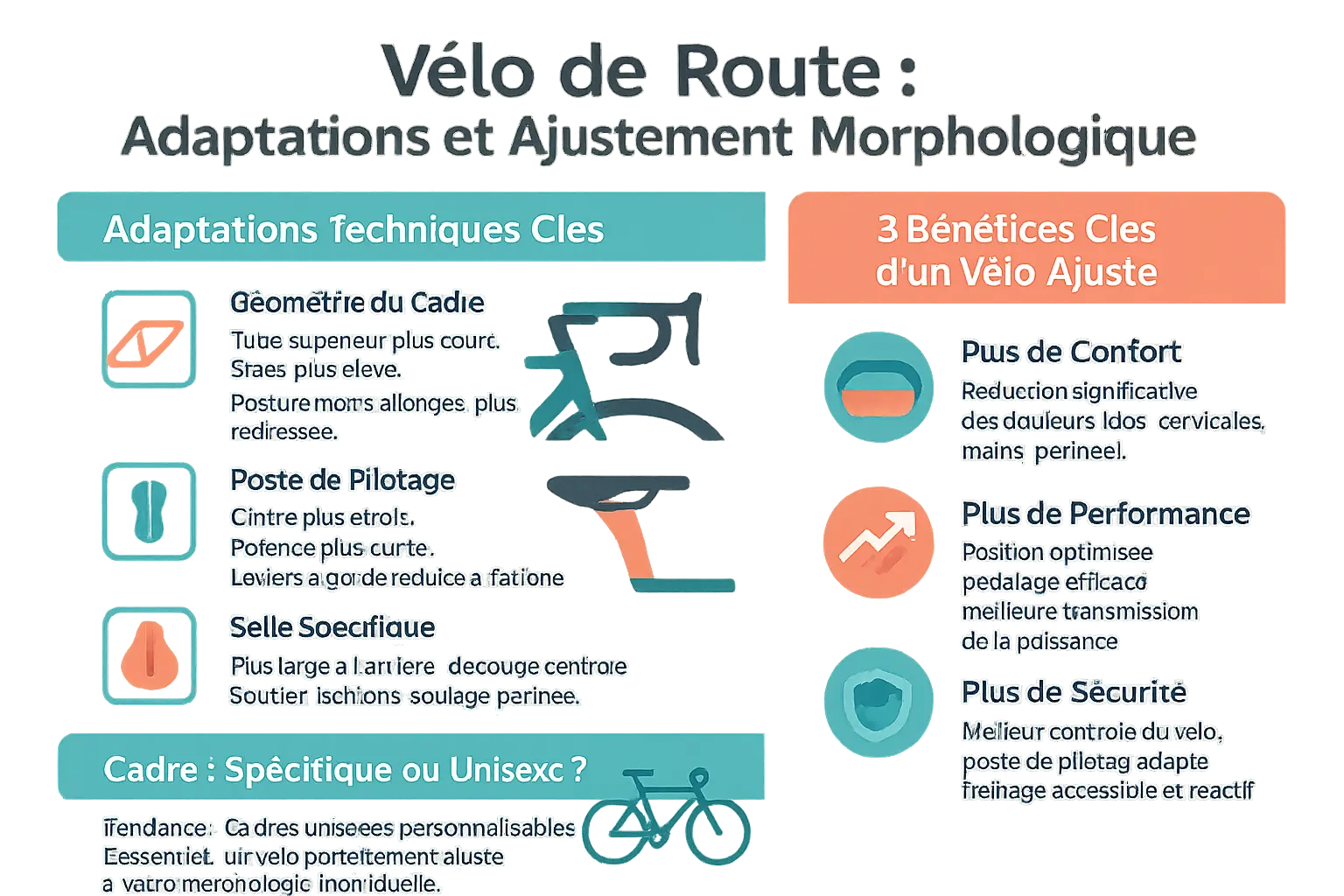 Vélo de route femme avec les principales adaptations morphologiques
